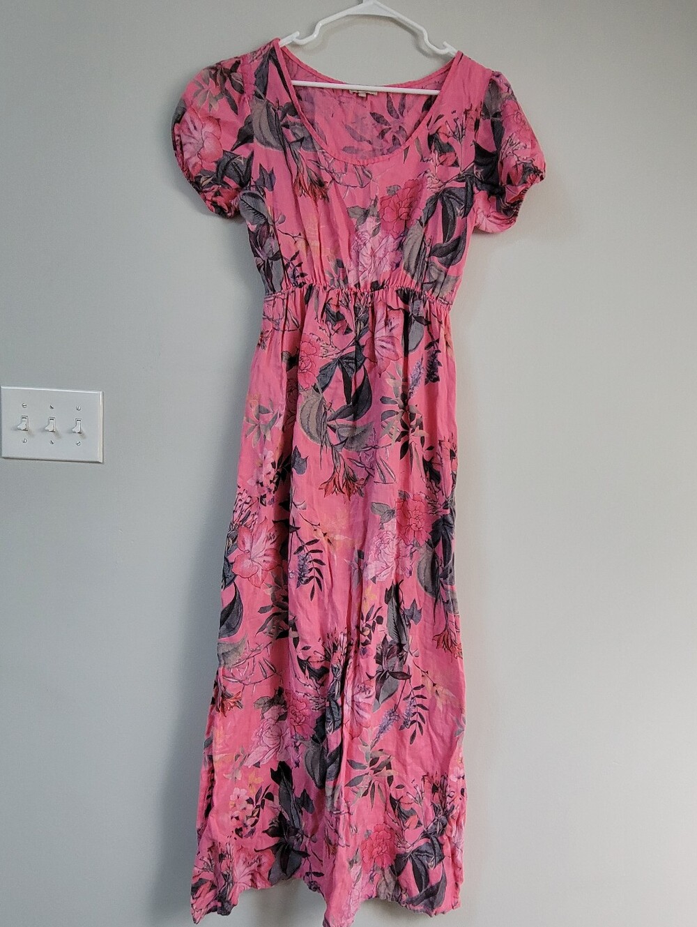 Marisa&Marie Pink Linen Floral Maxi Dress Women Size M Wedding Boho Cottagecore